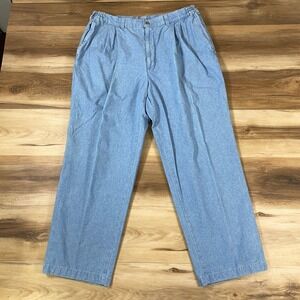 Vintage Pleated Denim Trousers Blue Pants 38x29 Light Wash Elastic Waist Mens